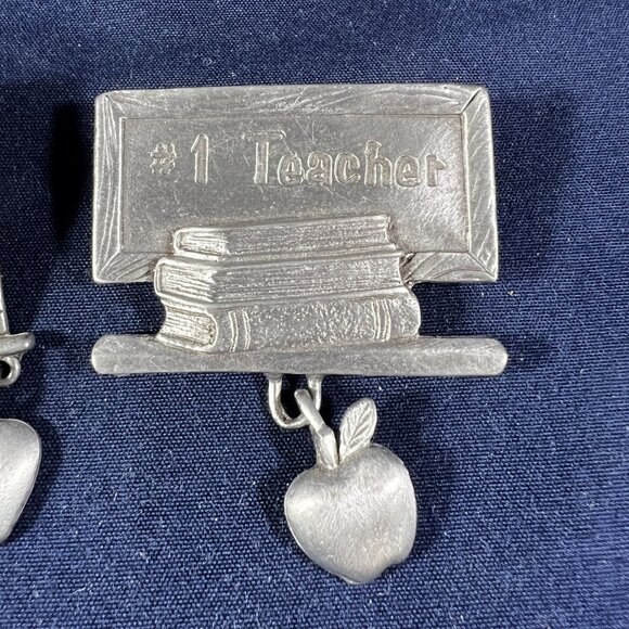 Vintage Teacher Brooch Set: JJ School Charms & Spoontiques #1 Teacher Pewter Pin - Picture 3 of 5